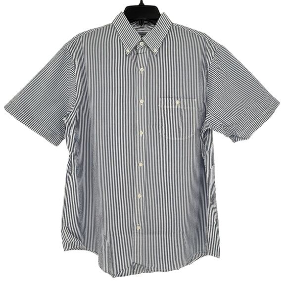 Land's End Men's Seersucker Casual Shirt Button Down Short Sleeve Blue White - Picture 1 of 8